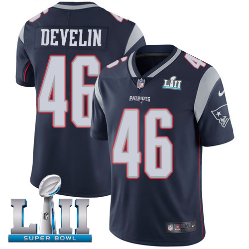 Nike Patriots #46 James Develin Navy Blue Team Color Super Bowl LII Men's Stitched NFL Vapor Untouchable Limited Jersey
